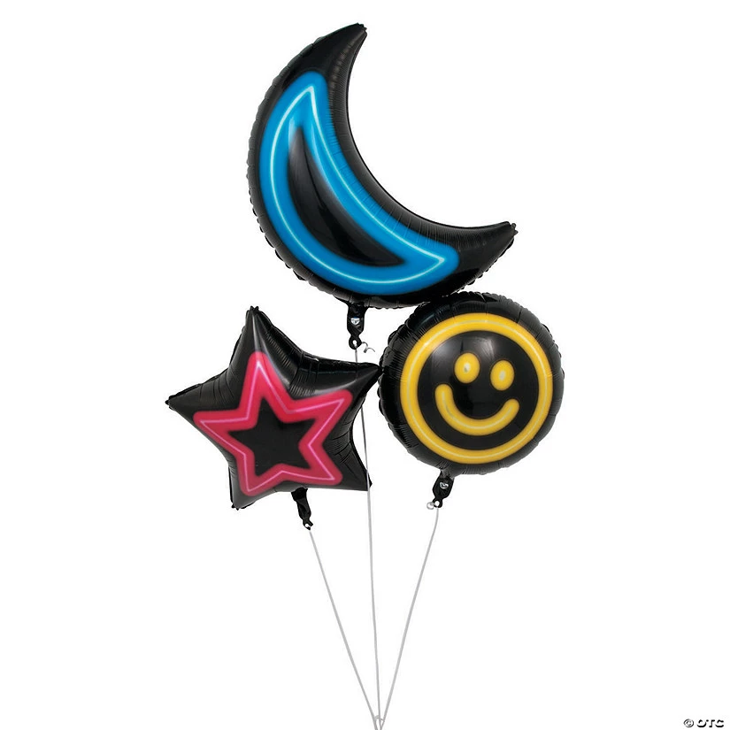 Neon Glow Party 18" Mylar Balloons - 3 Pc. 3 Neon Glow Party 18" Mylar Balloons - 3 Pc.