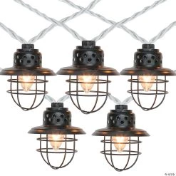 Northlight 10-Count Black Caged Fisherman Lantern Patio String Light Set, 9' Black Wire