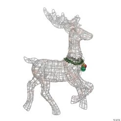 Northlight - 25" Silver and Green Lighted Prancing Reindeer Christmas Outdoor Decor