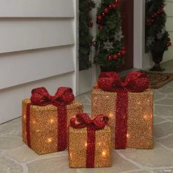 Northlight - Set of 3 Gold and Red Gift Boxes with Bows Lighted Christmas Outdoor Decorations -Party Decorations Sales Shop northlight set of 3 gold and red gift boxes with bows lighted christmas outdoor decorations13991392 a02