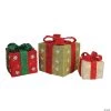 Northlight - Set of 3 Lighted Gold Green & Cream Sisal Gift Boxes Christmas Outdoor Decorations -Party Decorations Sales Shop northlight set of 3 lighted gold green and cream sisal gift boxes christmas outdoor decorations13991625