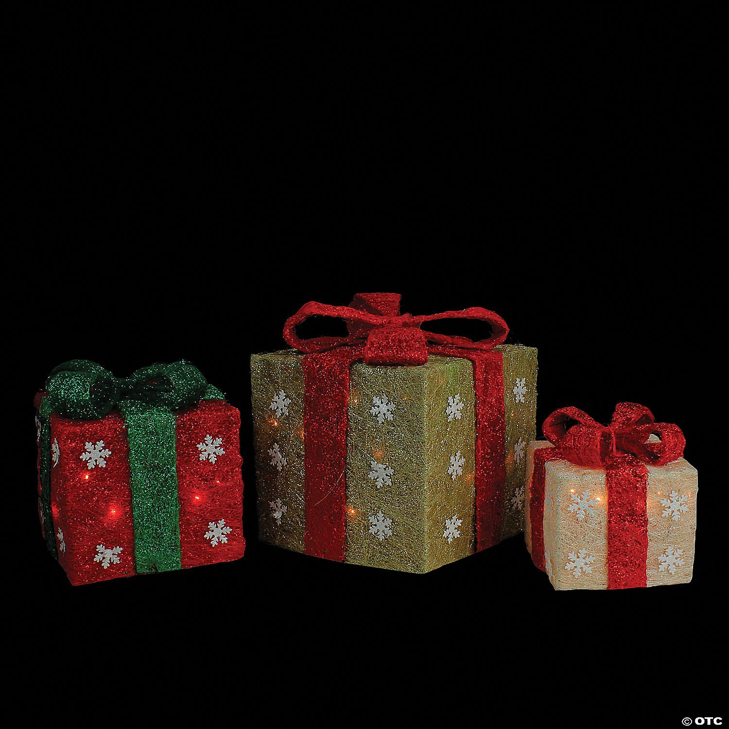 Northlight - Set of 3 Lighted Gold Green & Cream Sisal Gift Boxes Christmas Outdoor Decorations 4 Northlight - Set of 3 Lighted Gold Green & Cream Sisal Gift Boxes Christmas Outdoor Decorations - Image 2