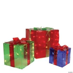 Northlight - Set of 3 Red and Green Lighted Gift Box Outdoor Christmas Decor