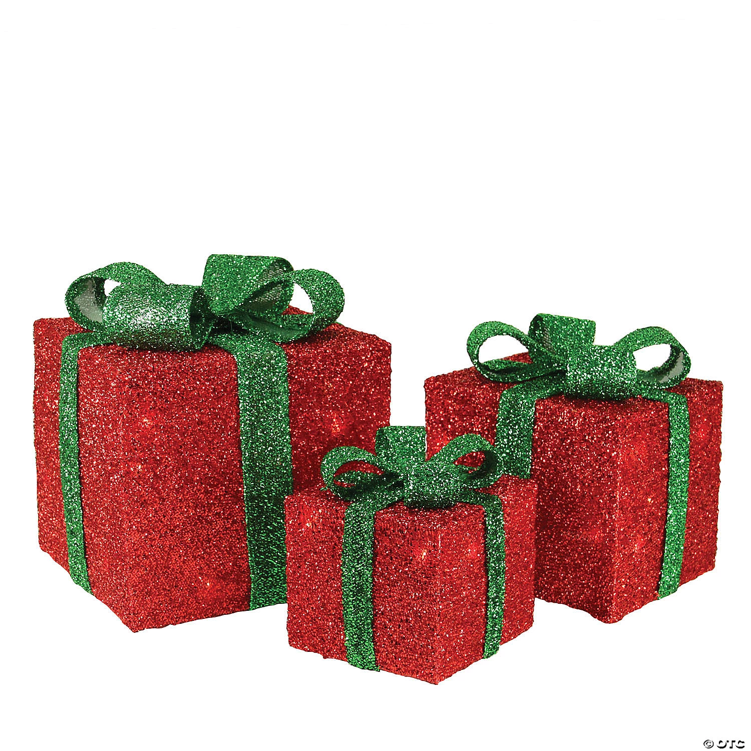 Northlight - Set of 3 Red and Green Tinsel Gift Boxes with Bows Lighted Christmas Outdoor Decorations 3 Northlight - Set of 3 Red and Green Tinsel Gift Boxes with Bows Lighted Christmas Outdoor Decorations