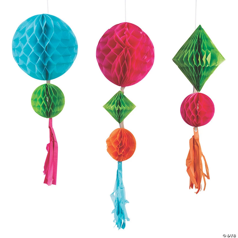Party Animal Hanging Honeycomb Tissue Paper Balls with Tassels - 3 Pc. 3 Party Animal Hanging Honeycomb Tissue Paper Balls with Tassels - 3 Pc.