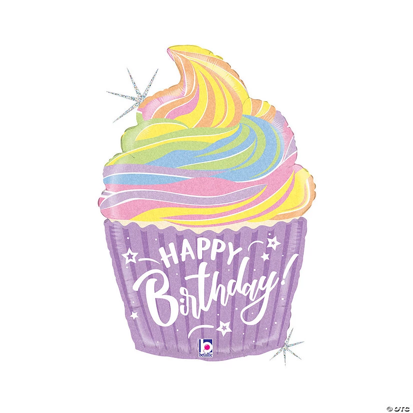 Pastel Happy Birthday Cupcake 27" Mylar Balloon 3 Pastel Happy Birthday Cupcake 27" Mylar Balloon