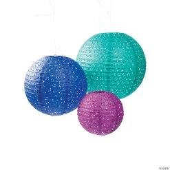 Peacock Color Eyelet Hanging Paper Lanterns - 3 Pc.