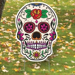 Pink-Eyed Sugar Skull Yard Sign