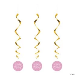 Pink Hearts Baby Shower Hanging Swirl Decorations - 3 Pc.