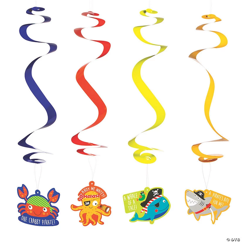 Pirate Animal Hanging Swirl Decorations - 12 Pc. 3 Pirate Animal Hanging Swirl Decorations - 12 Pc.