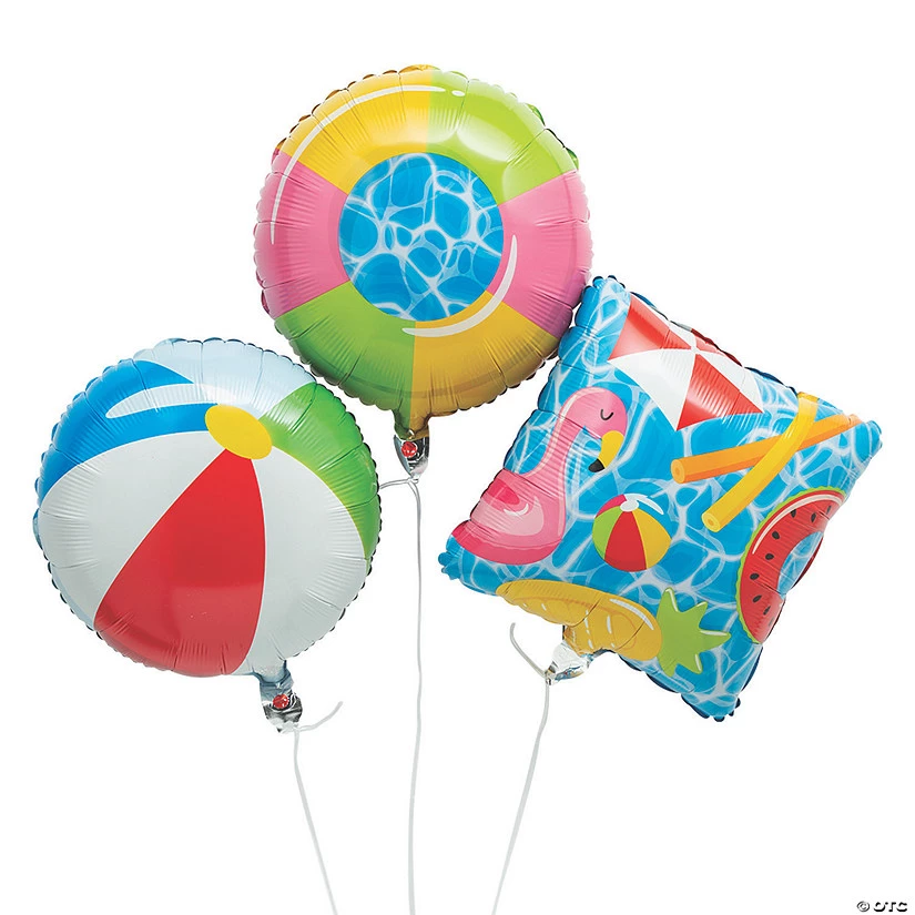 Pool Party 18" - 20" Mylar Balloons - 3 Pc. 3 Pool Party 18" - 20" Mylar Balloons - 3 Pc.