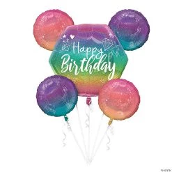 Rainbow Ombre Sparkle Mylar Balloon Bouquet - 5 Pc.