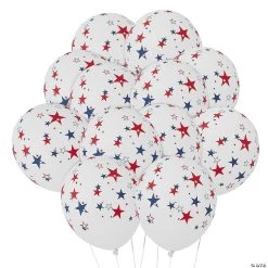 Red & Blue Stars on White 11" Latex Balloons - 50 Pc.