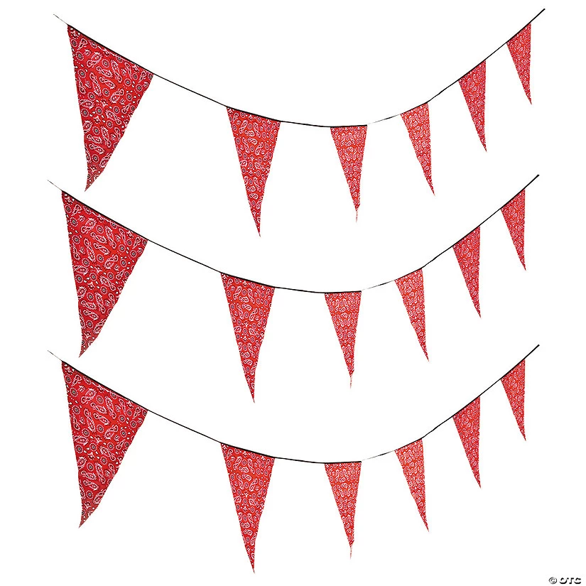 Red Bandana Print Plastic Pennant Banner 3 Red Bandana Print Plastic Pennant Banner