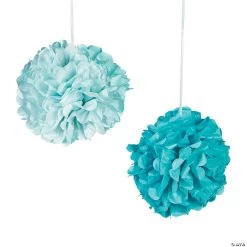 Sea Glass Hanging Tissue Paper Pom-Pom Decorations with Grommet - 6 Pc.