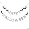 Silver Happy Halloween Pennant Banner - 2 Pc. -Party Decorations Sales Shop silver happy halloween pennant banner 2 pc 13901870