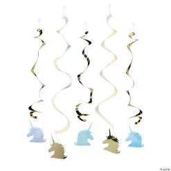 Sparkle Unicorn Hanging Swirl Decorations - 5 Pc.
