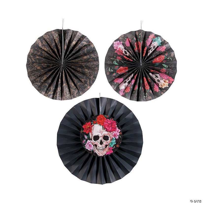 Spooky Floral Hanging Tissue Paper Fans - 12 Pc. 3 Spooky Floral Hanging Tissue Paper Fans - 12 Pc.