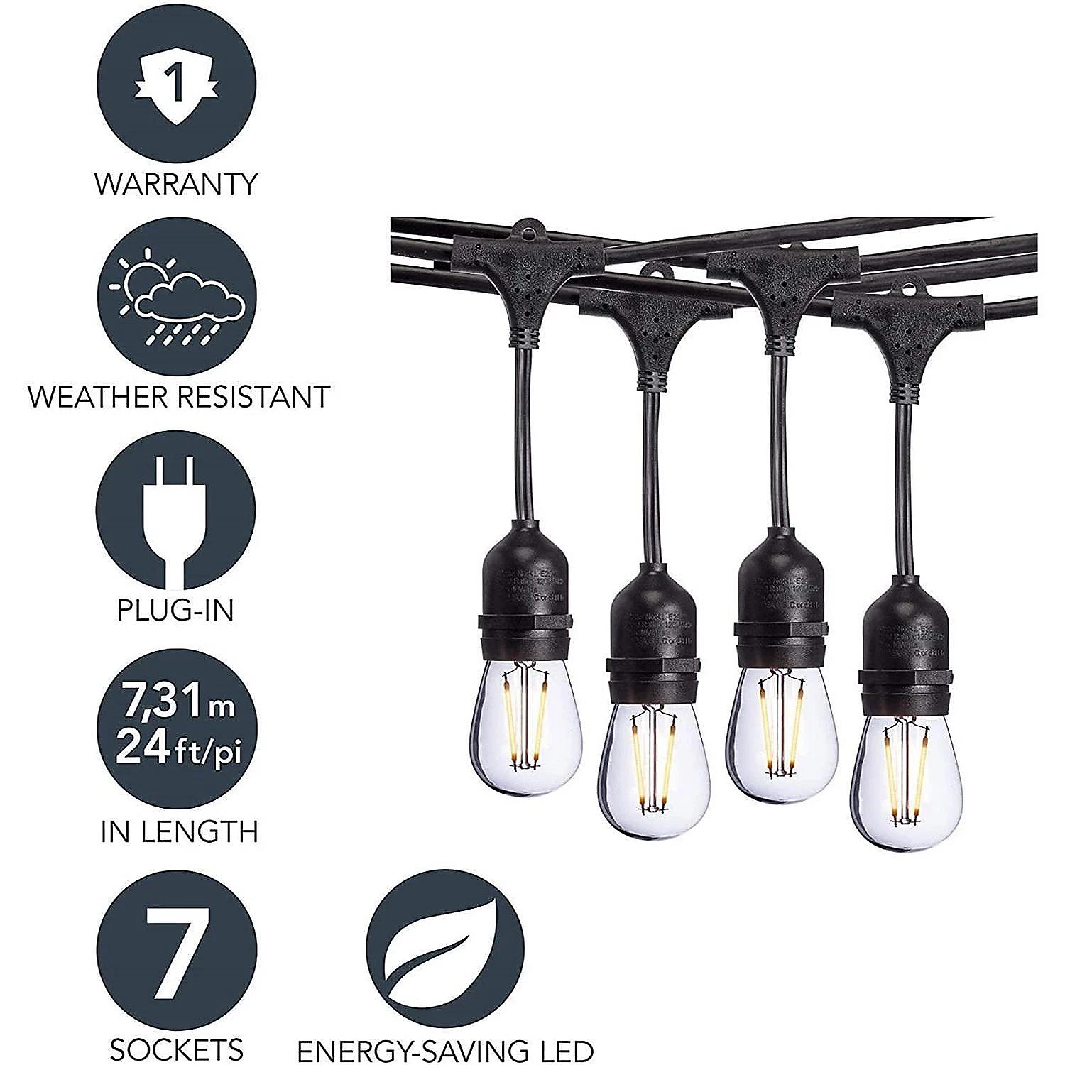 Sterno Home Vintage-Style Waterproof Outdoor LED String Lights For Backyard, Weddings, Patio, Porch, Black, 48 Feet 5 Sterno Home Vintage-Style Waterproof Outdoor LED String Lights For Backyard, Weddings, Patio, Porch, Black, 48 Feet - Image 3