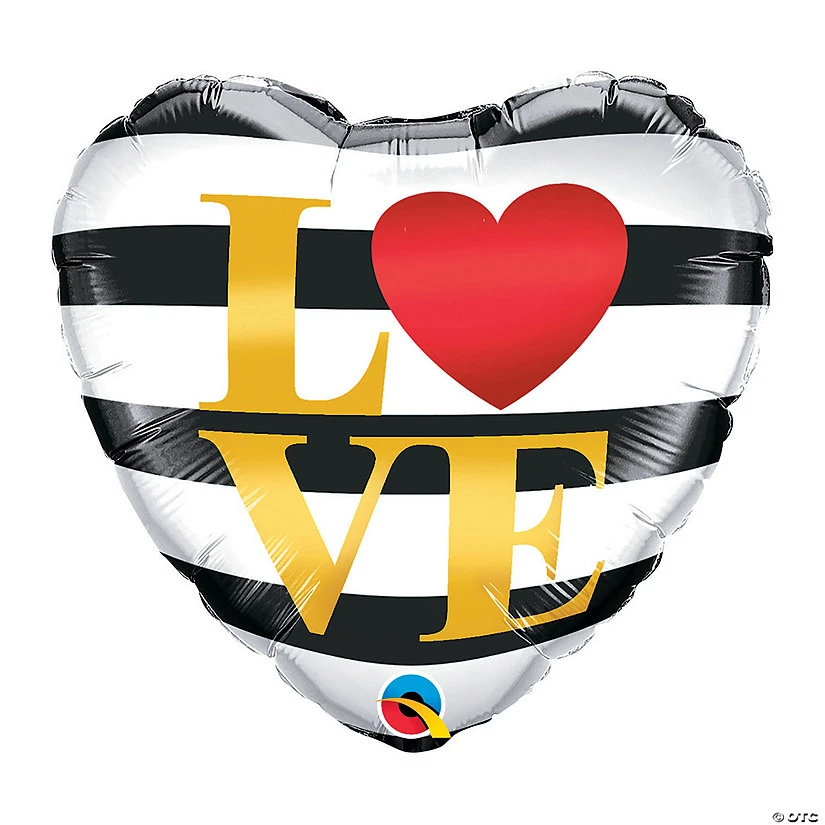 Striped Love Heart-Shaped 18" Mylar Balloon 3 Striped Love Heart-Shaped 18" Mylar Balloon
