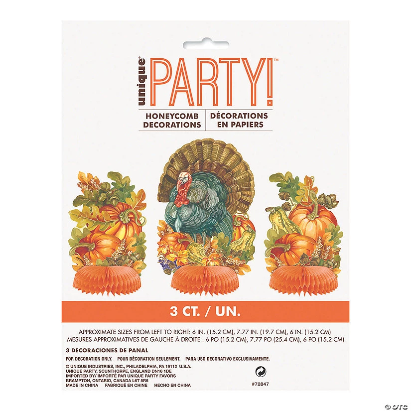 Traditional Thanksgiving Mini Honeycomb Decorations - 3 Pc. 3 Traditional Thanksgiving Mini Honeycomb Decorations - 3 Pc.