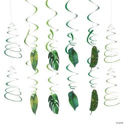 Tropical Palm Leaf Hanging Swirl Decorations – 12 Pc.