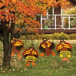 Tumbling Thanksgiving Turkeys Yard Sign Set - 4 Pc.