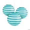 Striped Paper Lanternss - 6 Pc. -Party Decorations Sales Shop turquoise striped hanging paper lanternss 6 pc 13698354