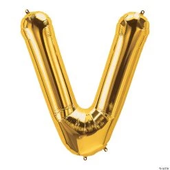 V Gold Letter 34" Mylar Balloon