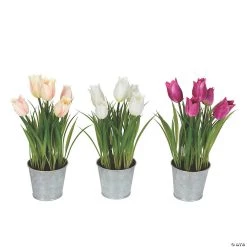 Vickerman 10.5" Artificial Assorted Set of Tulips in Metal Pot
