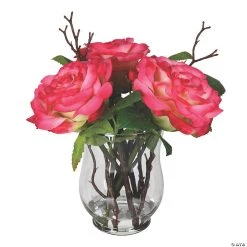 Vickerman 10" Dark Pink Rose In Glass Vase