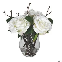 Vickerman 10" White Rose In Glass Vase
