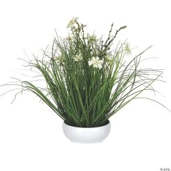 Vickerman 16.5" Potted Cream Cosmos and Green Grass