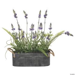 Vickerman 16" Artificial Lavender Flower Fern in Iron Pot