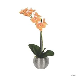 Vickerman 18" Artificial Peach Phalaenopsis In Metal Pot Real Touch Petals