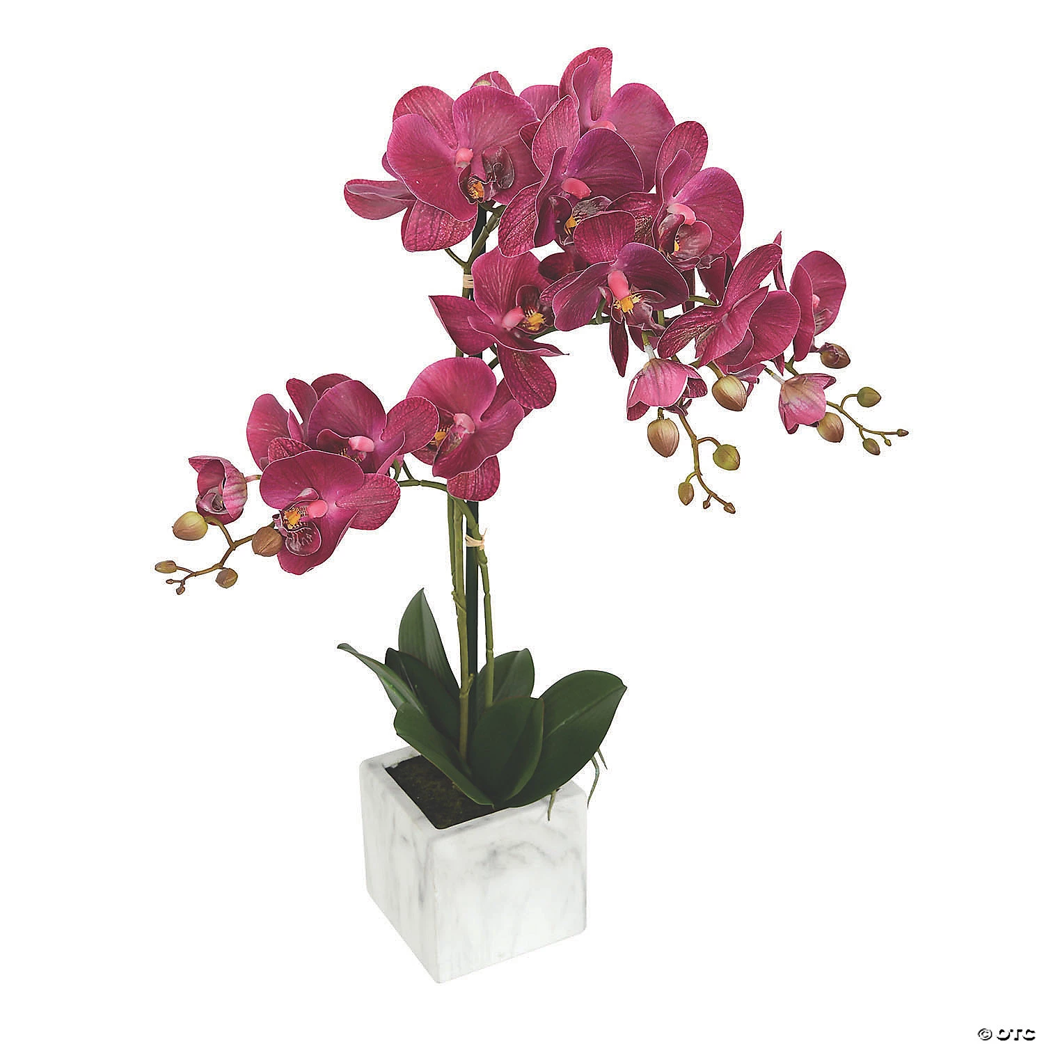 Vickerman 18" Artificial Plum Phalaenopsis In Metal Pot, Real Touch Petals 3 Vickerman 18" Artificial Plum Phalaenopsis In Metal Pot, Real Touch Petals