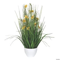 Vickerman 22.5" Potted Yellow Cosmos and Green Grass