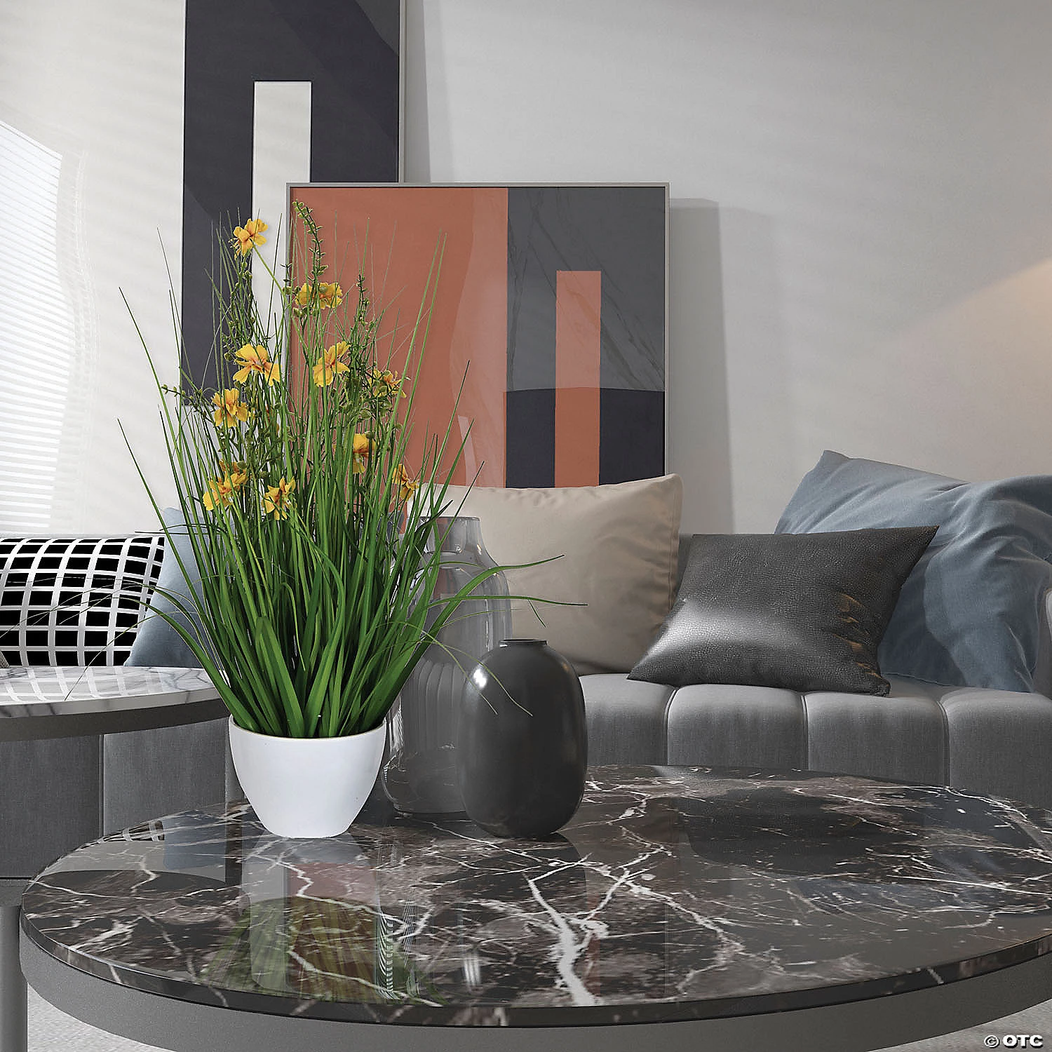 Vickerman 22.5" Potted Yellow Cosmos and Green Grass 4 Vickerman 22.5" Potted Yellow Cosmos and Green Grass - Image 2