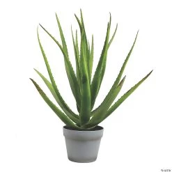 Vickerman 23" Artificial Green Aloe with 18 Leaves in Round Gray Pot