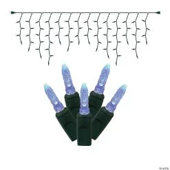 Vickerman 70 Lights LED Blue with Green Wire Icicle Set - 9' Long Christmas Light Set