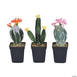 Vickerman 8" Cactus in Black Plastic Planters Pots - Assorted Styles, Set of 3