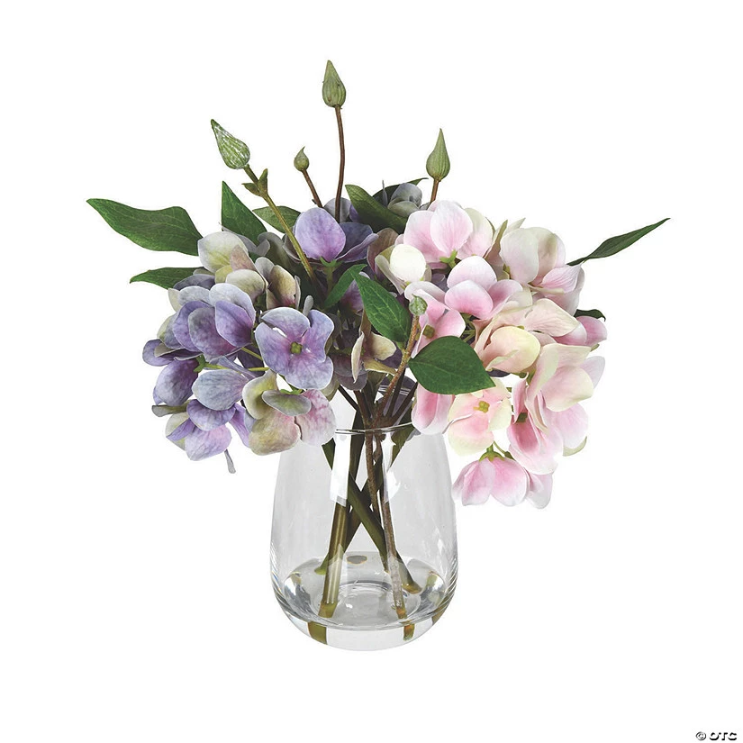 Vickerman 8" Light Pink and Purple Hydrangea In Glass Pot 3 Vickerman 8" Light Pink and Purple Hydrangea In Glass Pot