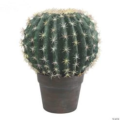 Vickerman 9.5" Artificial Green Barrell Cactus in Gray and Light Red Pot