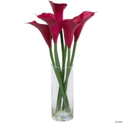 Vickerman Artificial 24" Purple Calla Lillies in Glass Vase