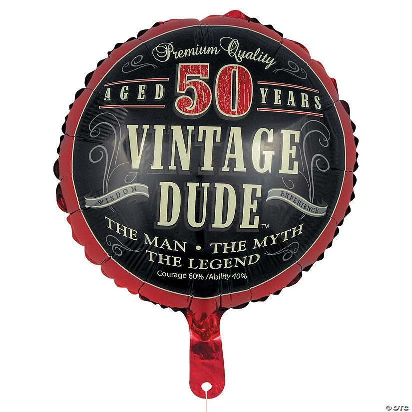 Vintage Dude 50th Birthday Metallic 18" Mylar Balloon 3 Vintage Dude 50th Birthday Metallic 18" Mylar Balloon