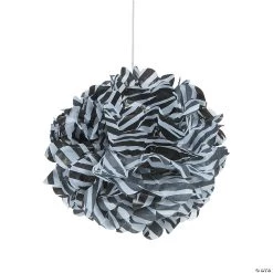 Zebra Print Hanging Tissue Paper Pom-Pom Decorations with Grommet - 3 Pc.